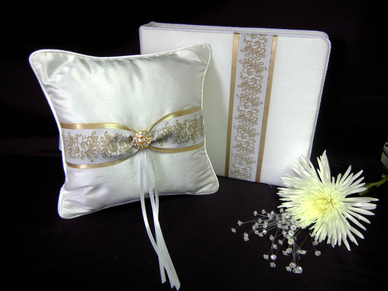 Silk Ring Pillow with Toile Ribbon